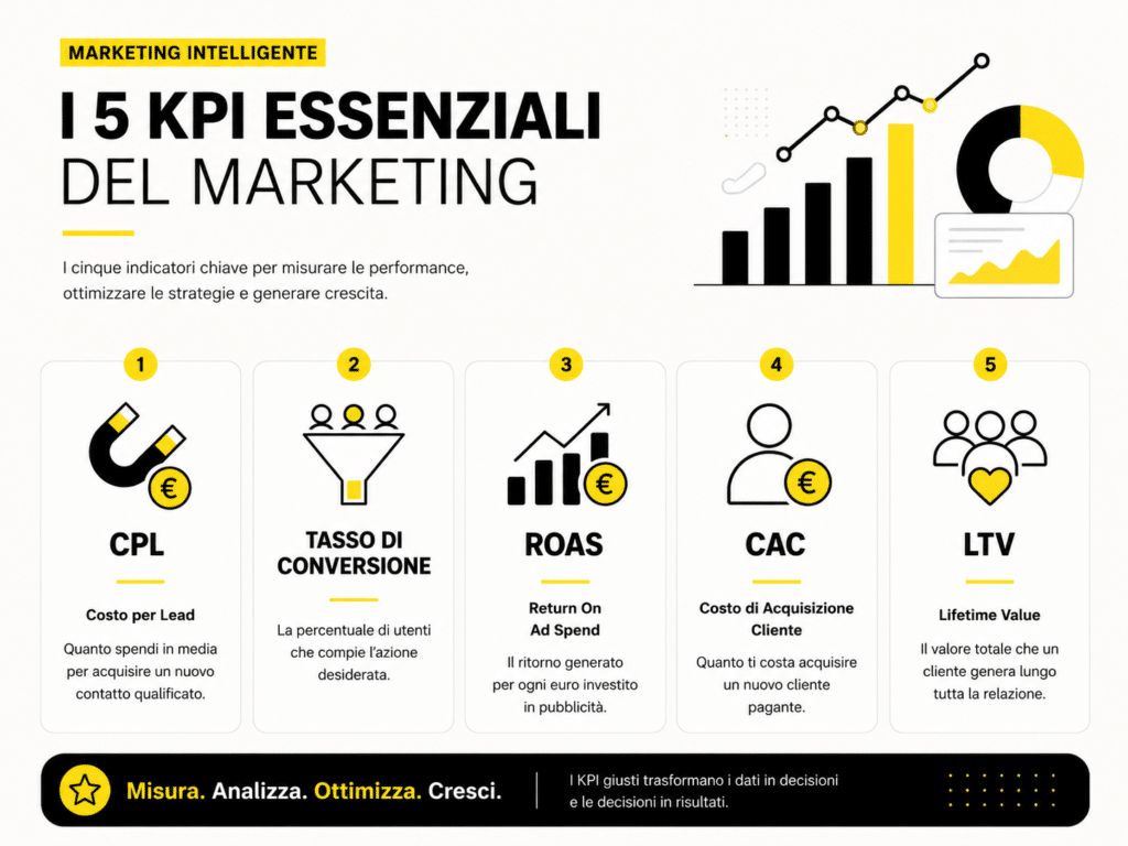 Infografica dei cinque KPI essenziali del marketing