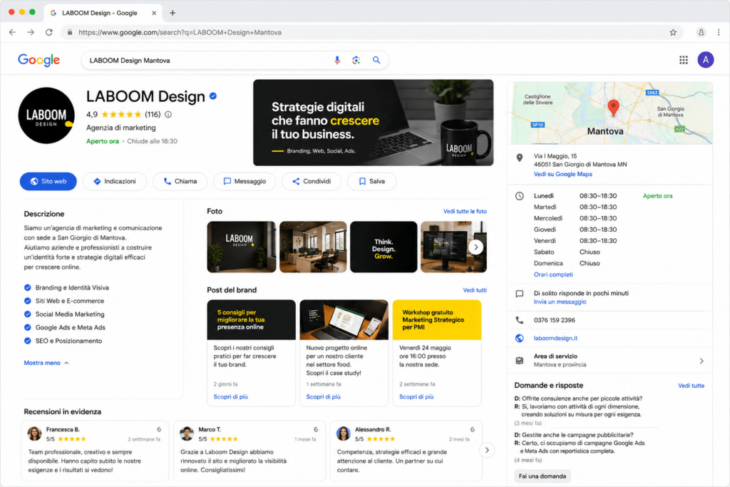 Scheda Google Business Profile ottimizzata per un’azienda di Mantova