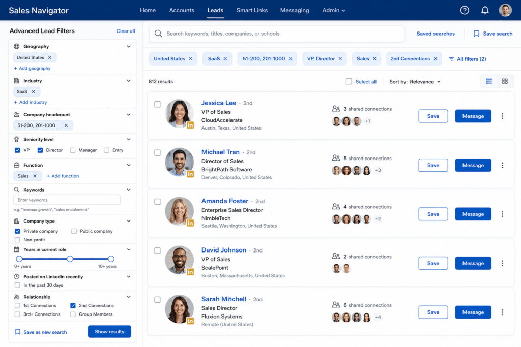 Filtri di ricerca di LinkedIn Sales Navigator per trovare clienti B2B